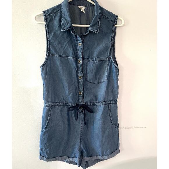 Forever 21 Romper Women's Small Denim Chambray Sleeveless One Piece Lightweight - Picture 1 of 7